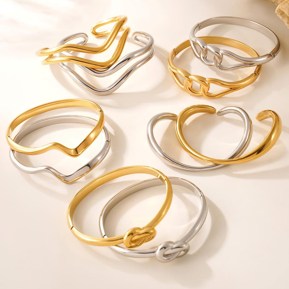 1 pieza de brazalete minimalista de acero inoxidable de forma irregular en color dorado para mujer h5Imagen7