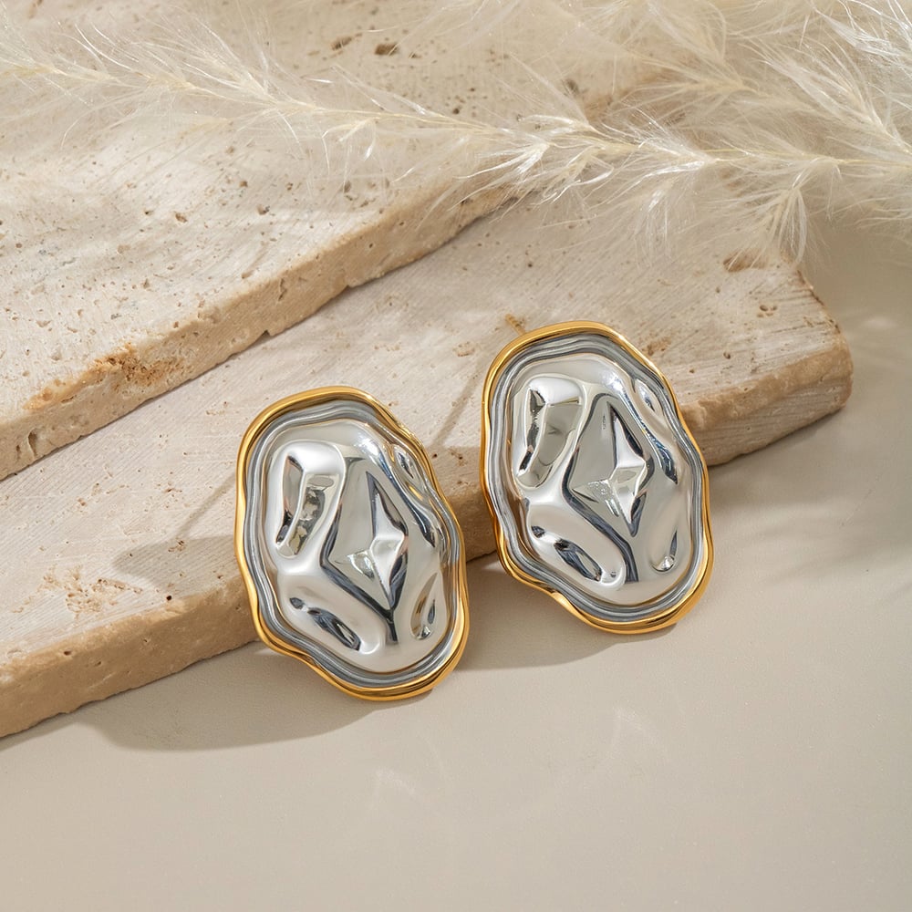 1 Pair Hammer Pattern Stainless Steel Mixed Color Stud Earrings Picture3