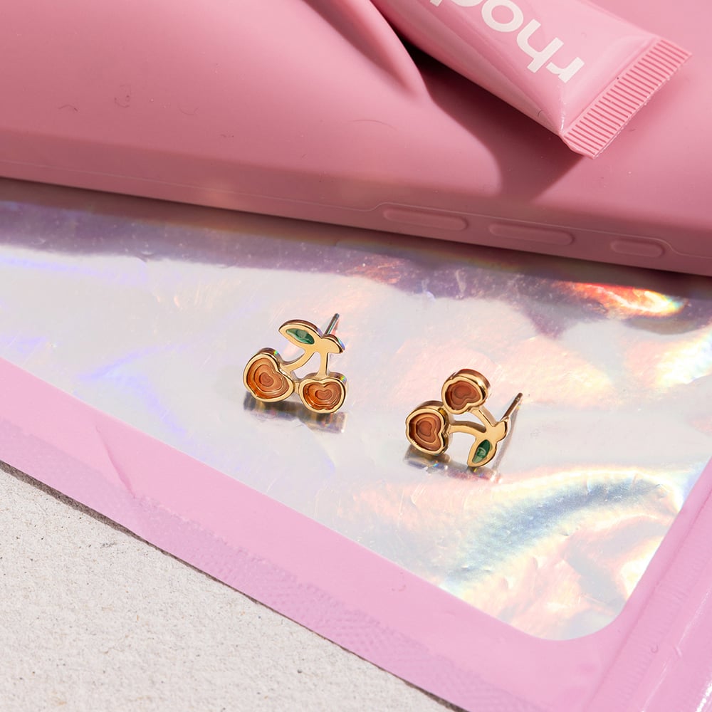 1 Piece Natural Cherry Stainless Steel Gold Color Women's Jewelry Sets h5Picture7