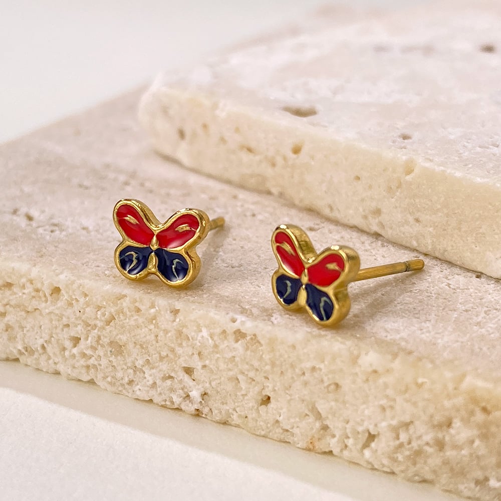 1 Paar Ohrstecker in Schmetterlingsform aus Edelstahl in Goldfarbe Bild6