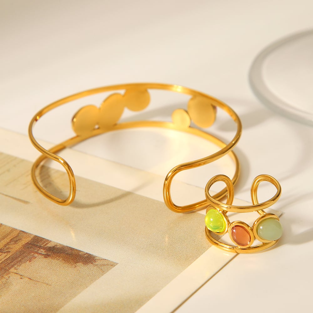 1 Piece Simple Daily Irregular Shape Stainless Steel  Natural Stone Women's Bangles h5Picture6