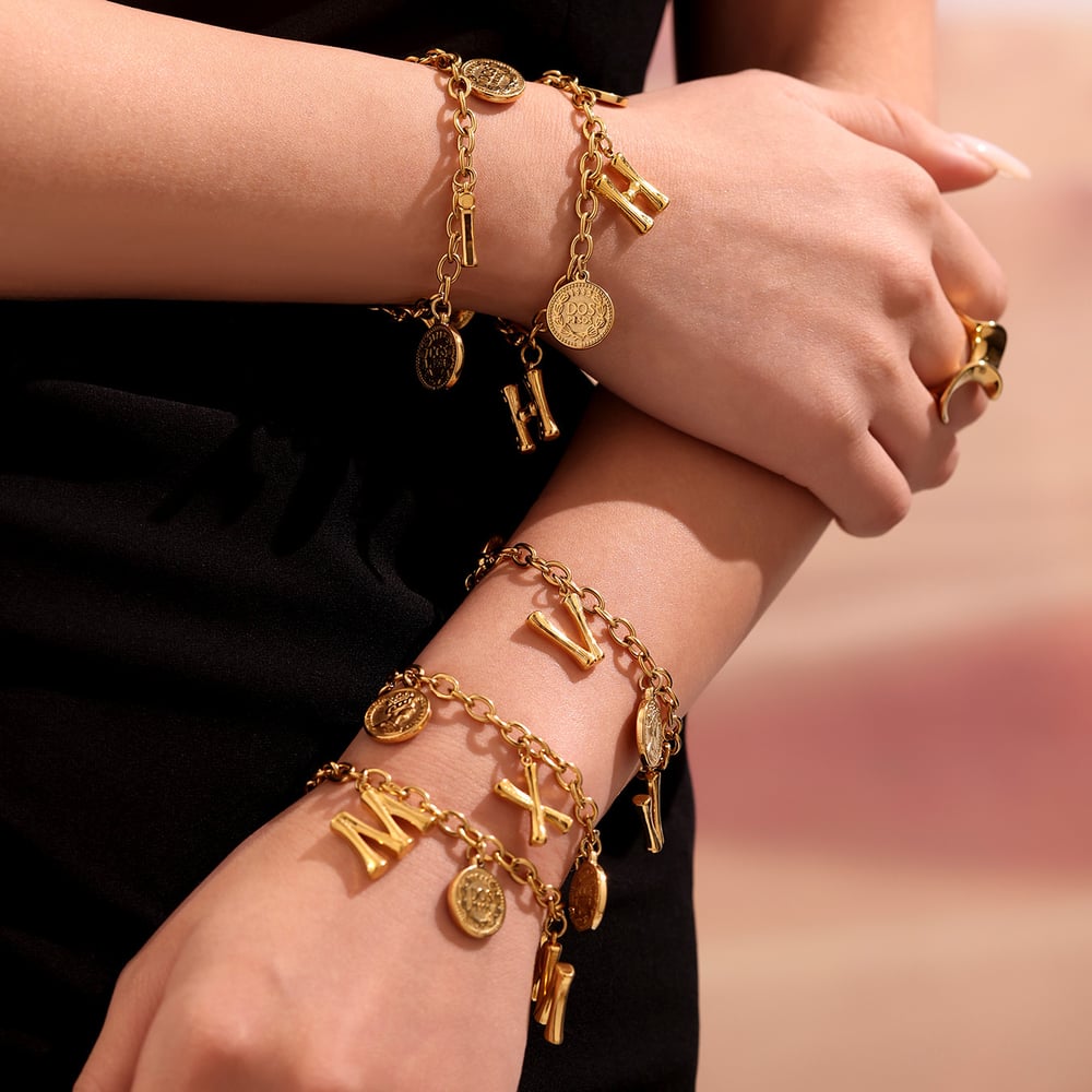 1 Piece Daily Letter Stainless Steel Gold Color Women's Charm Bracelets h5Picture4