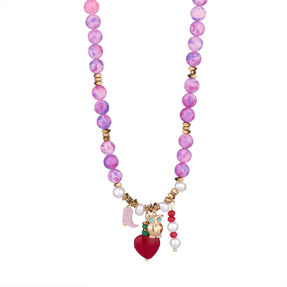 1 Piece Bright-coloured Heart Natural Stones Gold Color Women's Beaded Necklaces