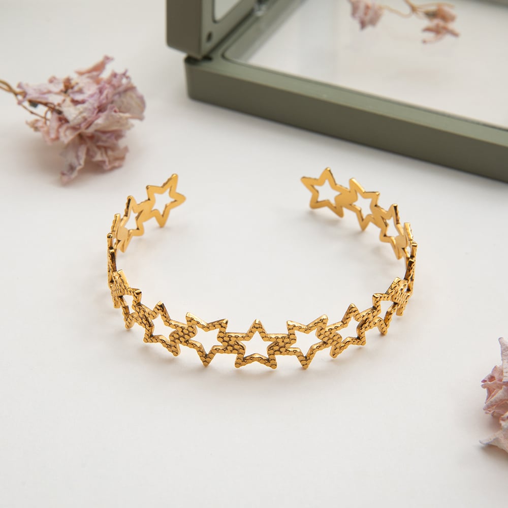 1 Piece Classic Star Stainless Steel Gold Color Women's Bangles h5Picture6
