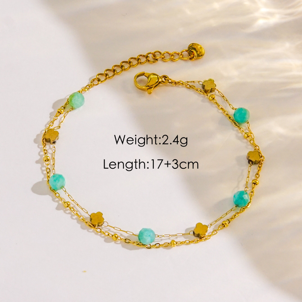 1 Piece Simple Series Sweet Heart Stainless Steel  Natural Stone Women's Beaded Bracelets