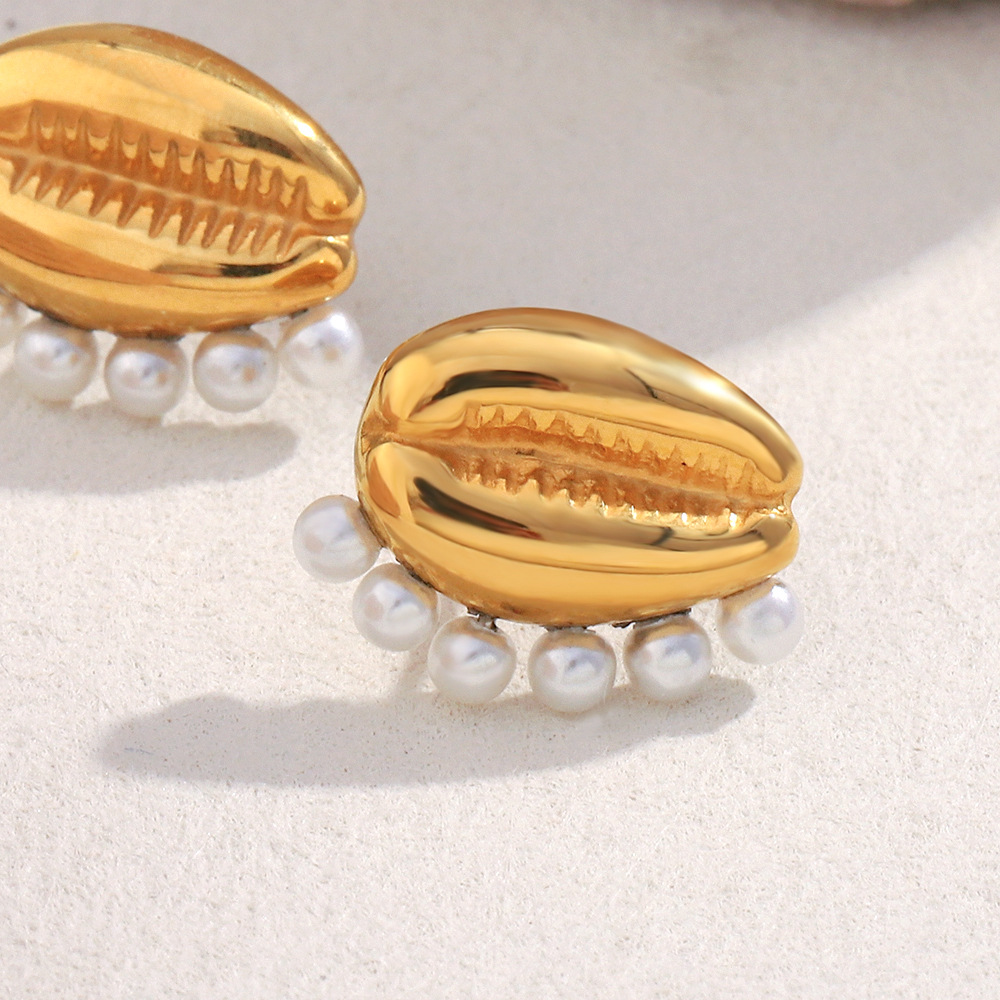 1 Pair Shell Shape Stainless Steel Gold Color Stud Earrings h5Picture5