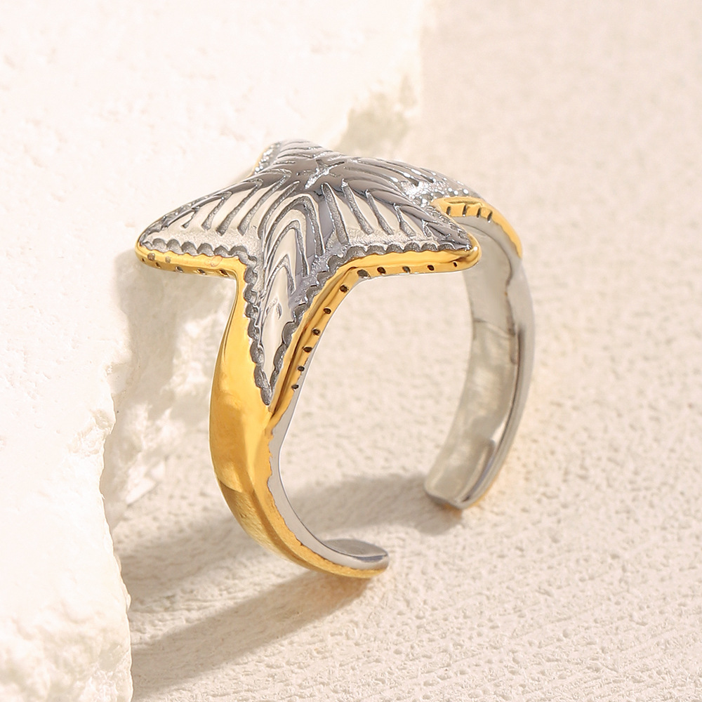 1 Piece Modern Star Mixed Color Stainless Steel Statement Rings h5Picture5
