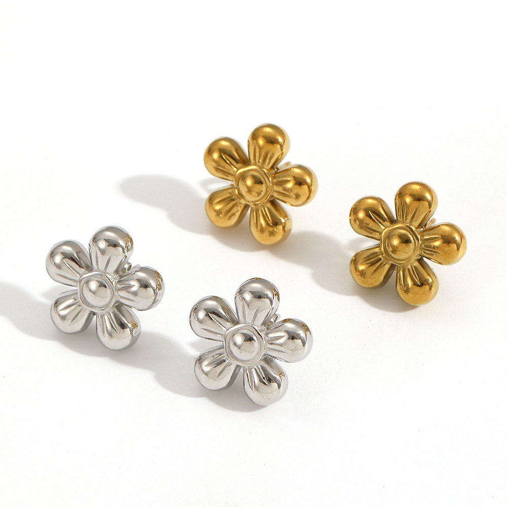 1 Pair Flower Stainless Steel Gold Color Stud Earrings h5Picture3