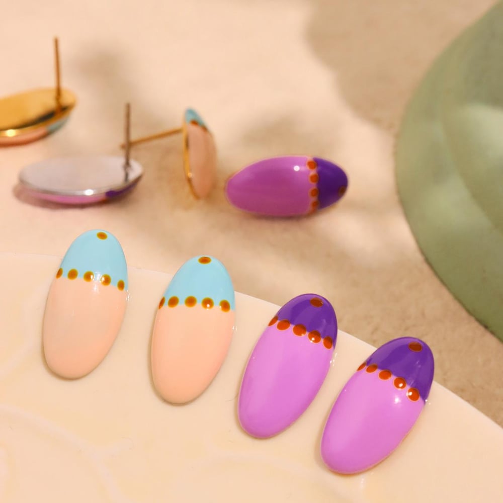 1 Pair Romantic Series Oval Stainless Steel Gold Color Women's Stud Earrings h5Picture3