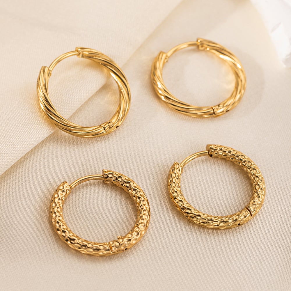 1 Pair Stainless Steel Gold Color Hoop Earrings Picture3