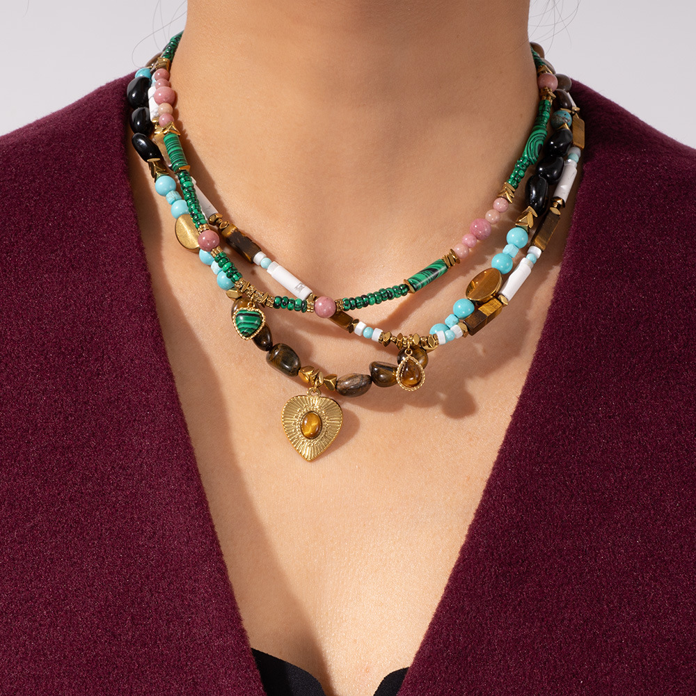1 Piece Bohemian Heart Natural Stones Gold Color Women's Beaded Necklaces Picture5