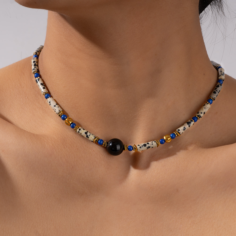 1 Piece Classic Series Black Agate Beads Women's Beaded Necklaces h5Picture3