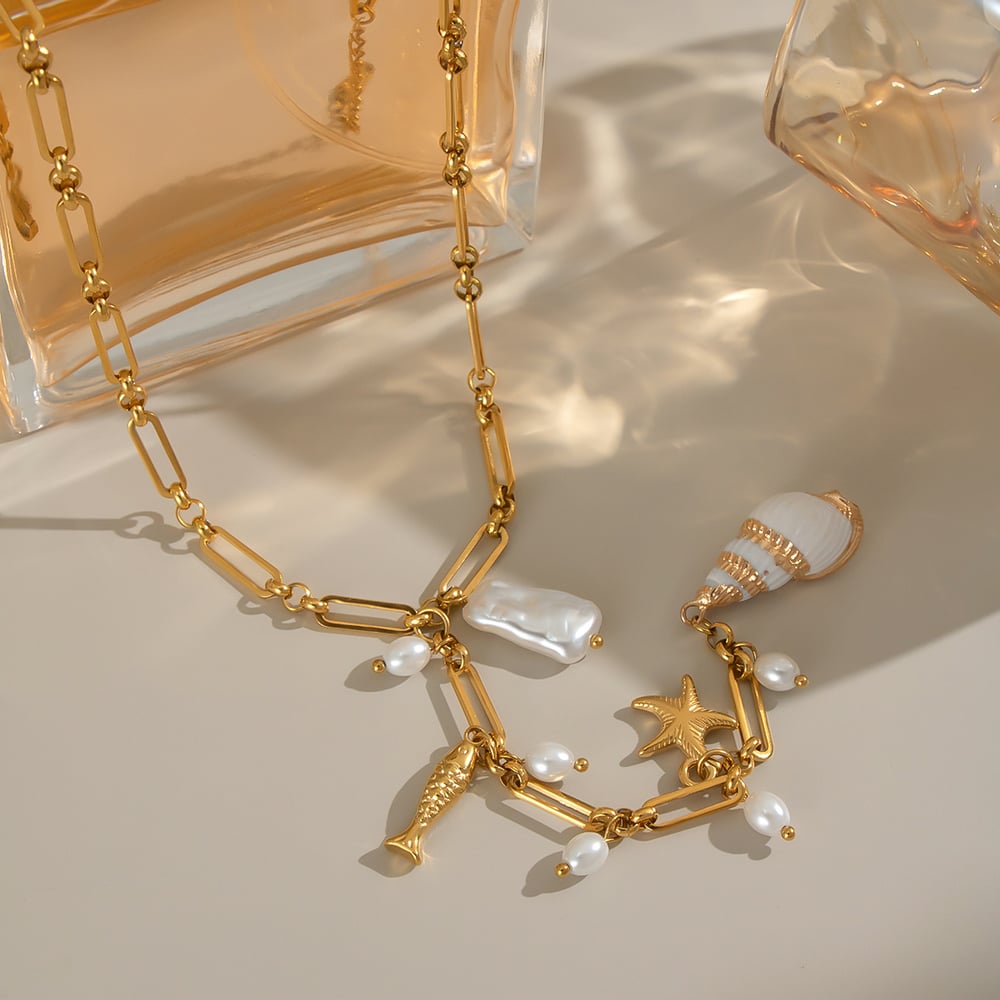 1 Piece Stainless Steel Gold Color Pearl Pendant Necklace Picture2