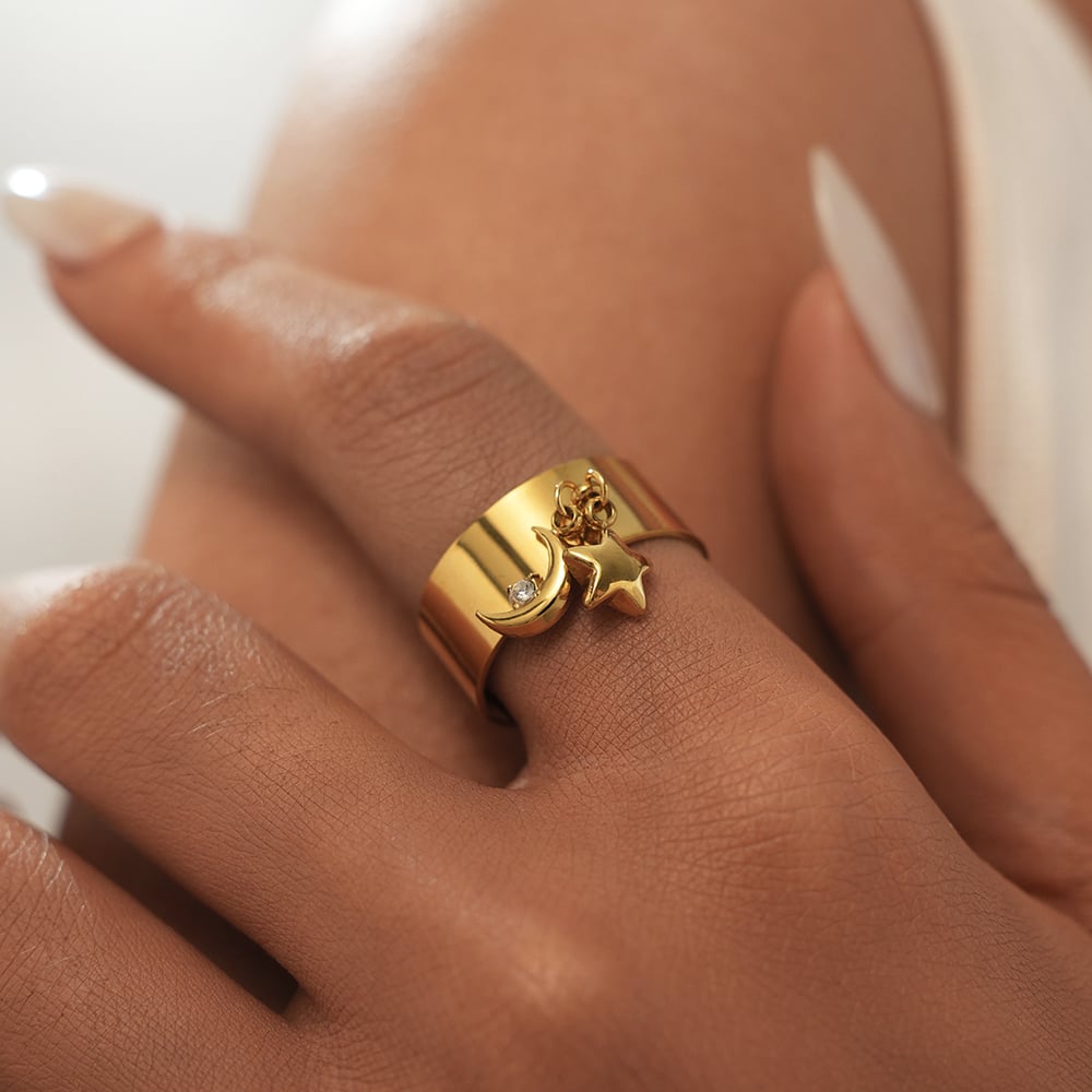 1 Piece Simple Series Classic Moon Stainless Steel   Gold Color  Statement Rings Picture6