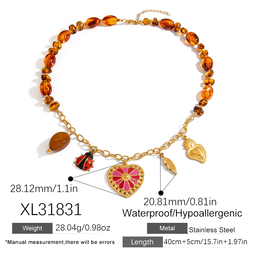 1 Stück Elegante unregelmäßige Herzform Edelstahl Perlen Halsketten für Damen Bild2