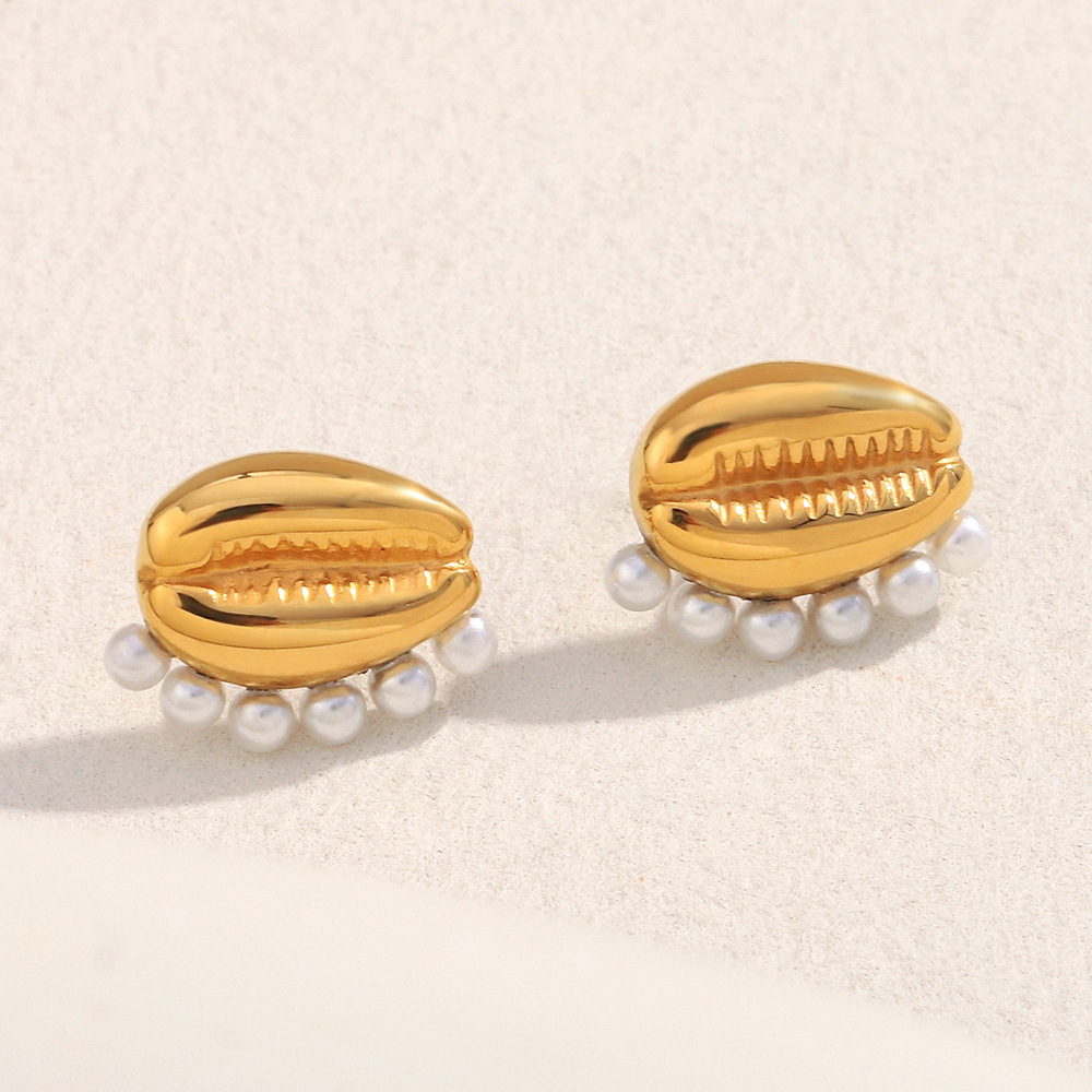 1 Pair Shell Shape Stainless Steel Gold Color Stud Earrings h5Picture3