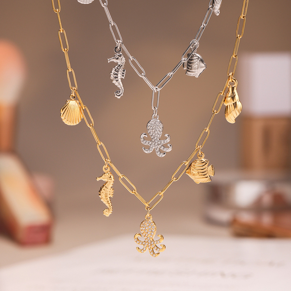 1 Piece Marine Organism Stainless Steel Gold Color Women's Pendant Necklaces h5Picture2