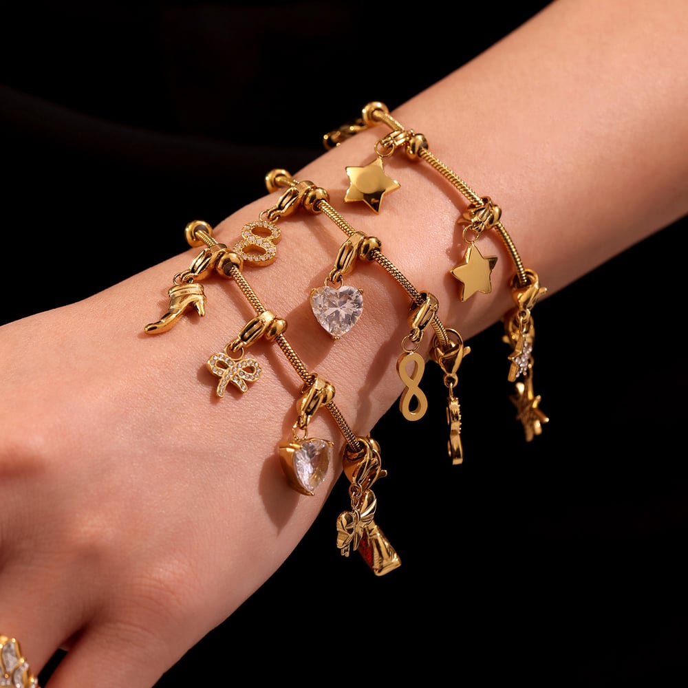 1 Piece Delicate Heart Stainless Steel Gold Color Women's Charm Bracelets h5Picture5