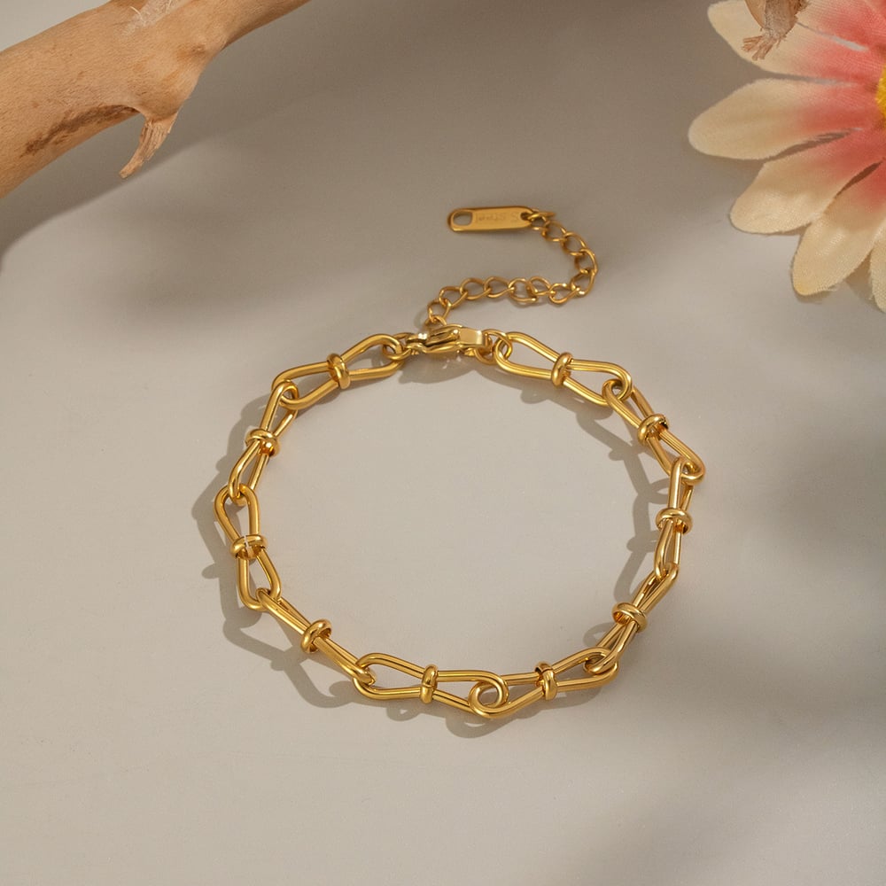 Conjunto de collar de cadena de acero inoxidable color dorado h5Imagen4