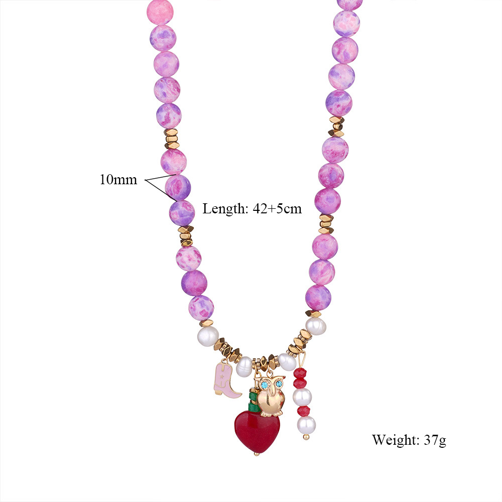 1 Piece Bright-coloured Heart Natural Stones Gold Color Women's Beaded Necklaces Picture2