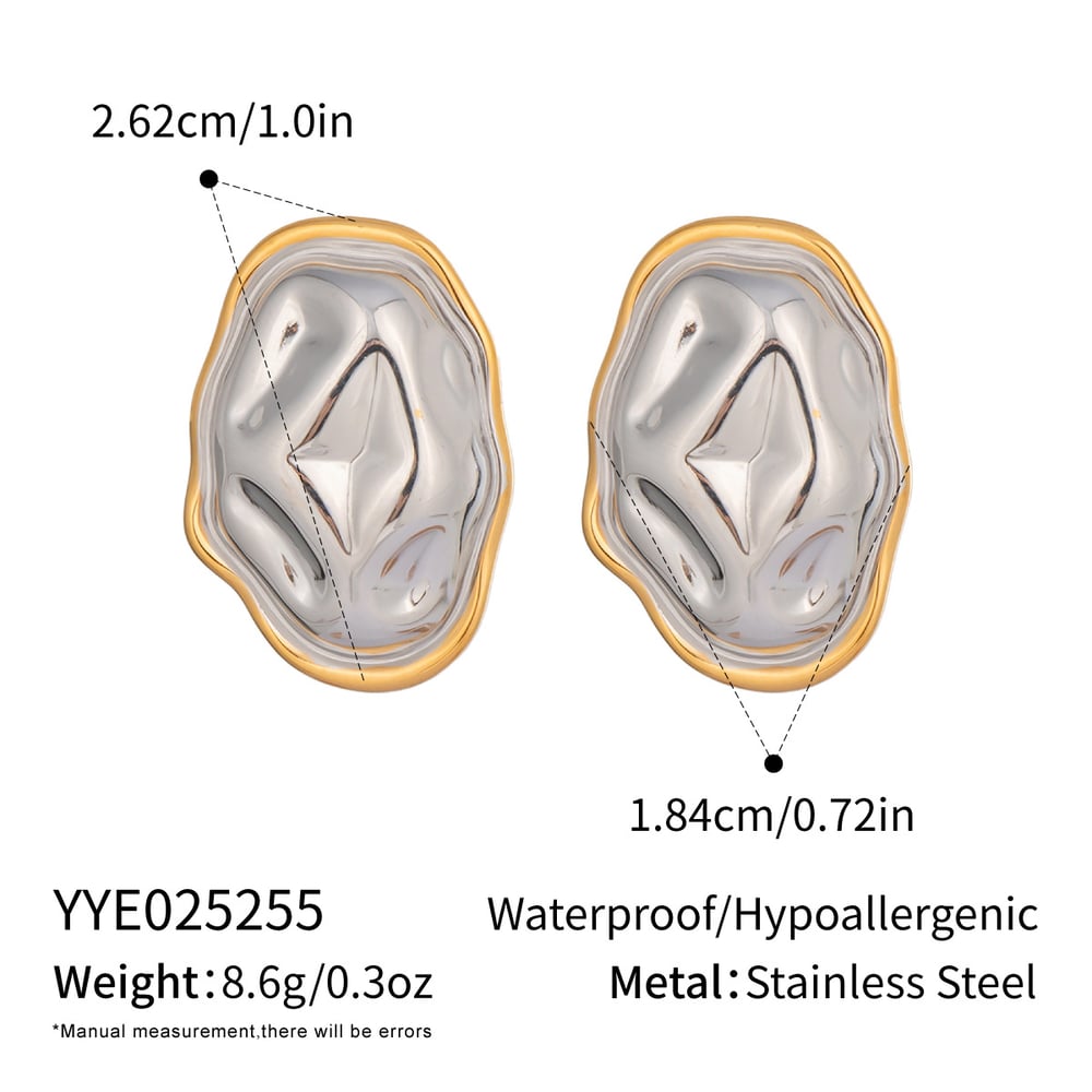 1 Pair Hammer Pattern Stainless Steel Mixed Color Stud Earrings