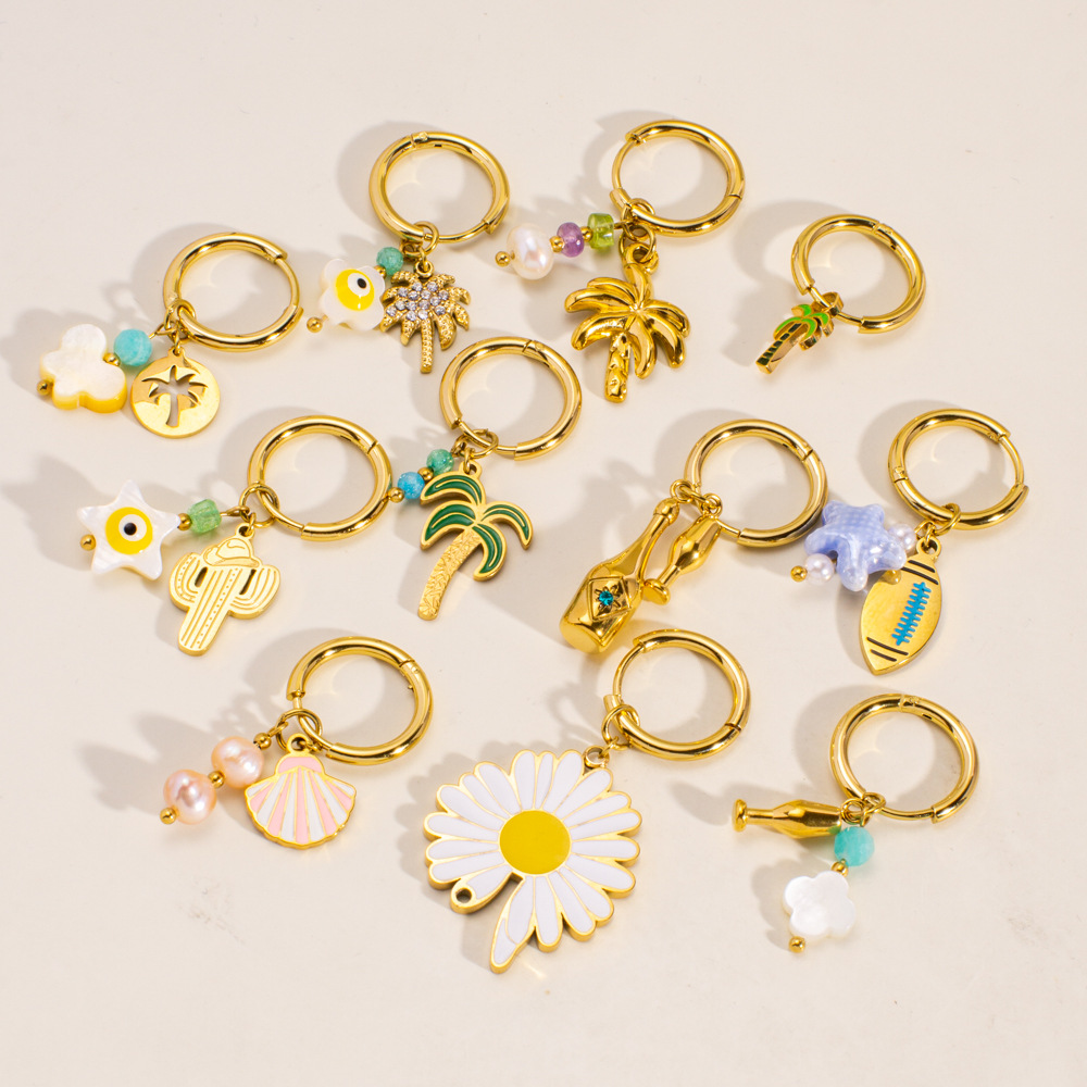 Orecchini pendenti da donna in acciaio inossidabile con fiori naturali della serie romantica, 1 pezzo h5Immagine2