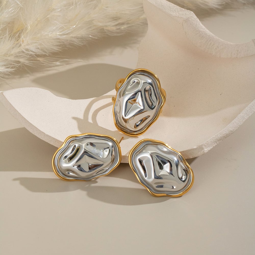 1 Pair Hammer Pattern Stainless Steel Mixed Color Stud Earrings Picture2