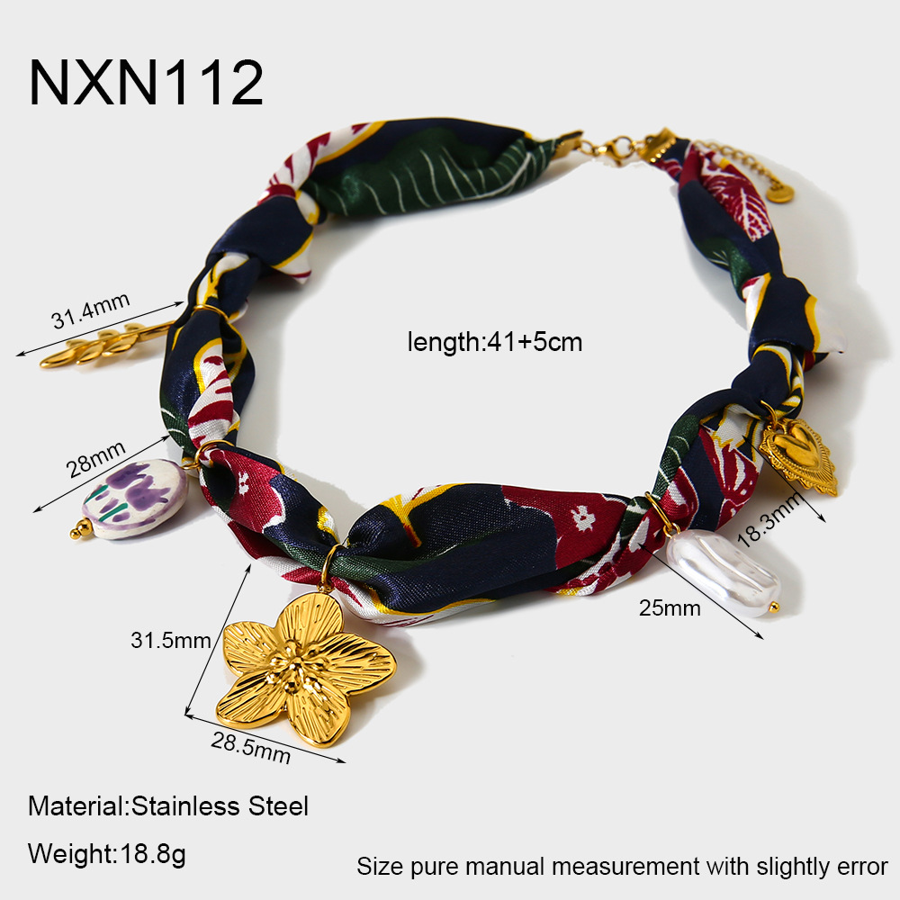 1 Piece Fabric Flower Gold Color Pendant Necklace 