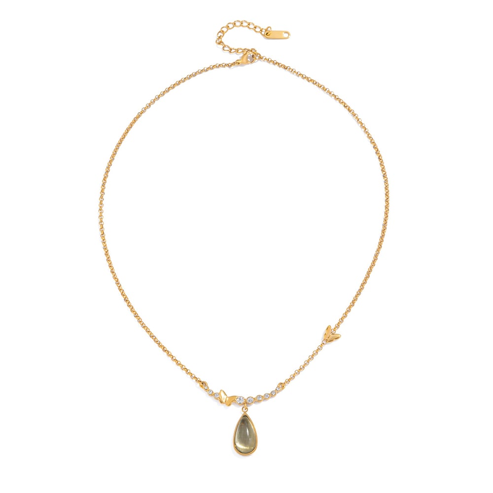 1 Piece Elegant Glass Droplet Stainless Steel Women's Pendant Necklaces 