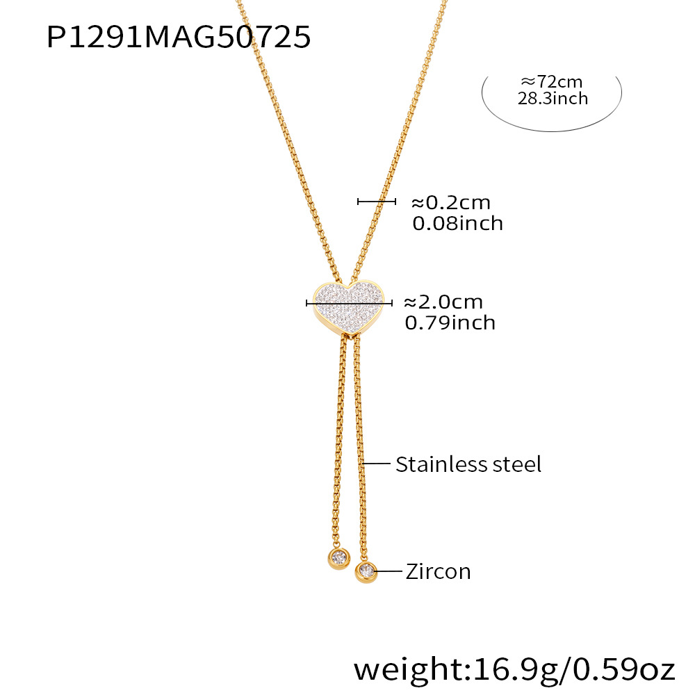 1 collar con colgante de corazón delicado de acero inoxidable con circonitas de color dorado para mujer Imagen2