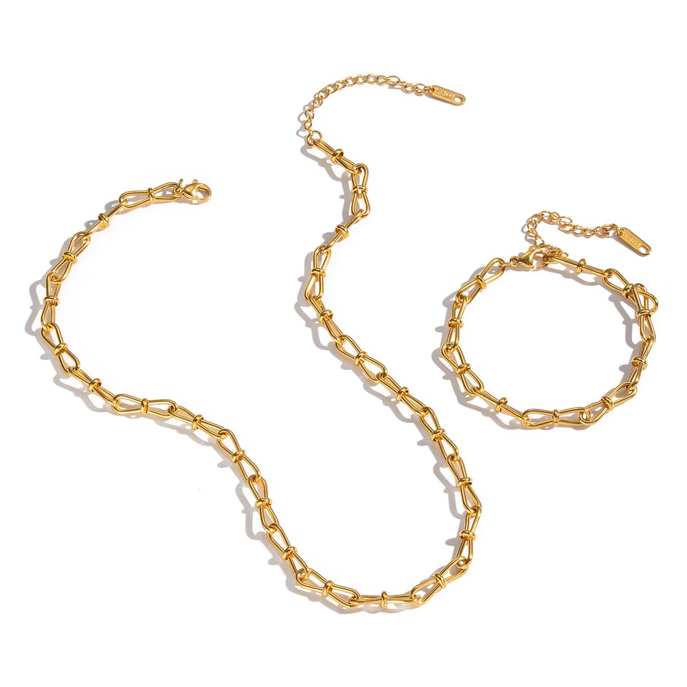 Conjunto de collar de cadena de acero inoxidable color dorado h5Imagen5