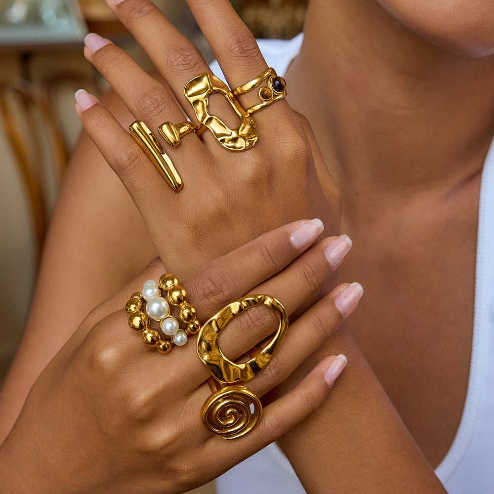 1 Piece Irregular Oval Stainless Steel Gold Color Statement Rings Picture4