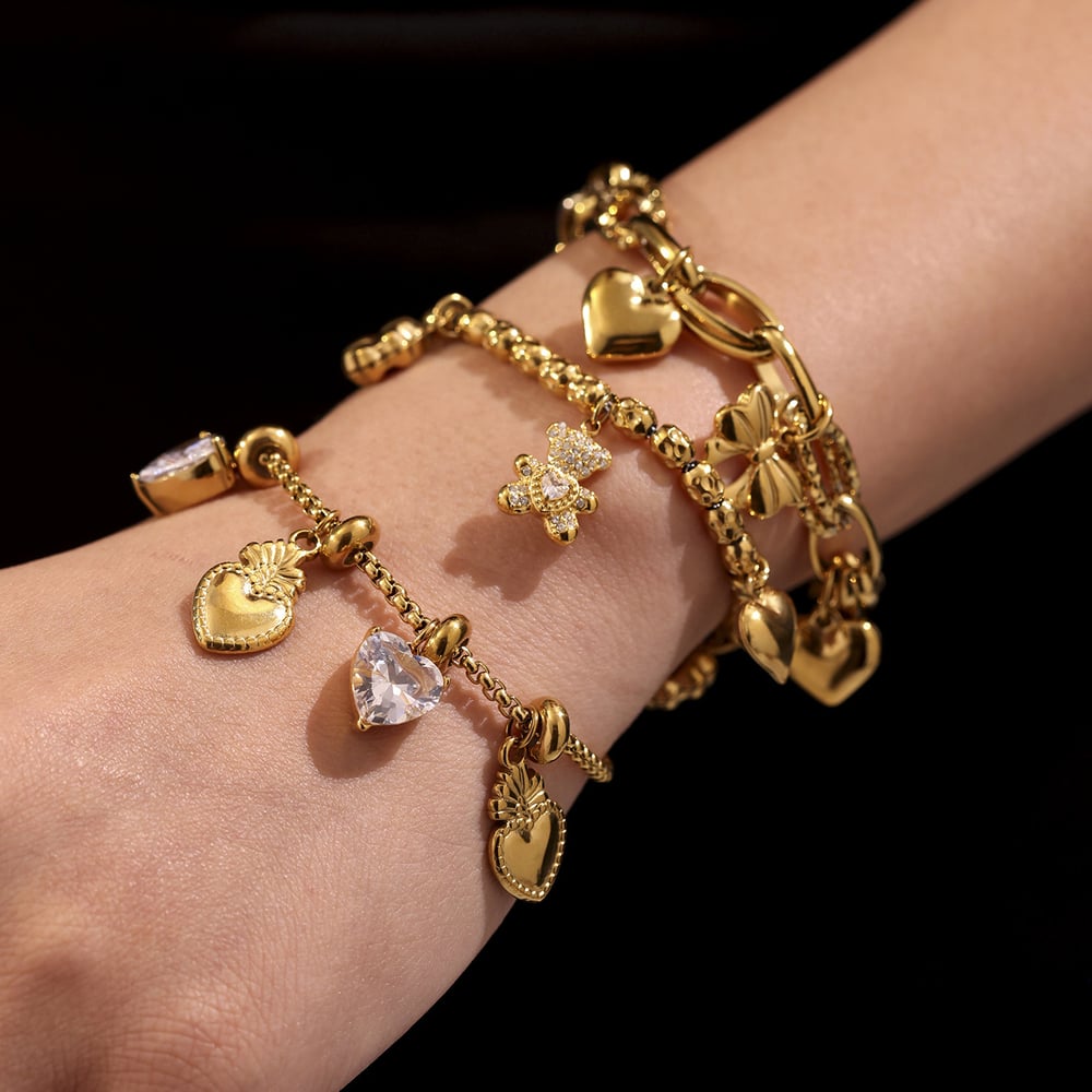 1 Piece Luxurious Bear Stainless Steel Gold Color Women's Charm Bracelets h5Picture3