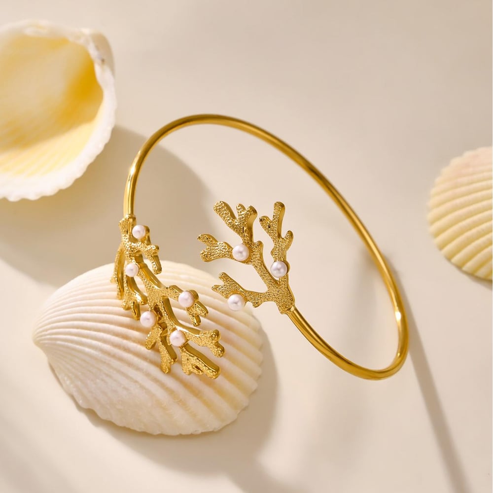 1 Piece Vacation Coral Stainless Steel Gold Color Women's Bangles Picture7