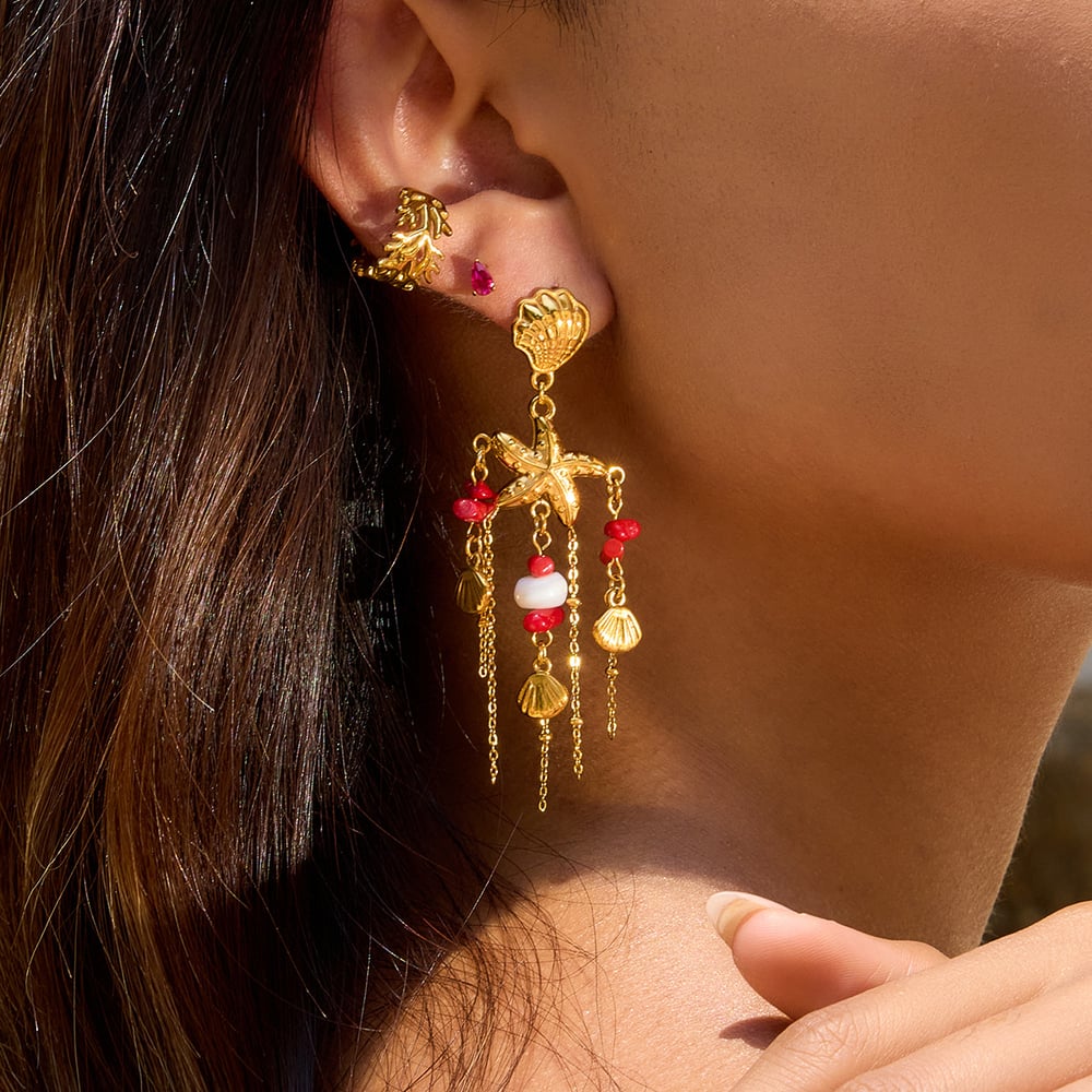 1 Pair Oceanic Natural Shell Stainless Steel Gold Color Women's Drop Earrings Picture6