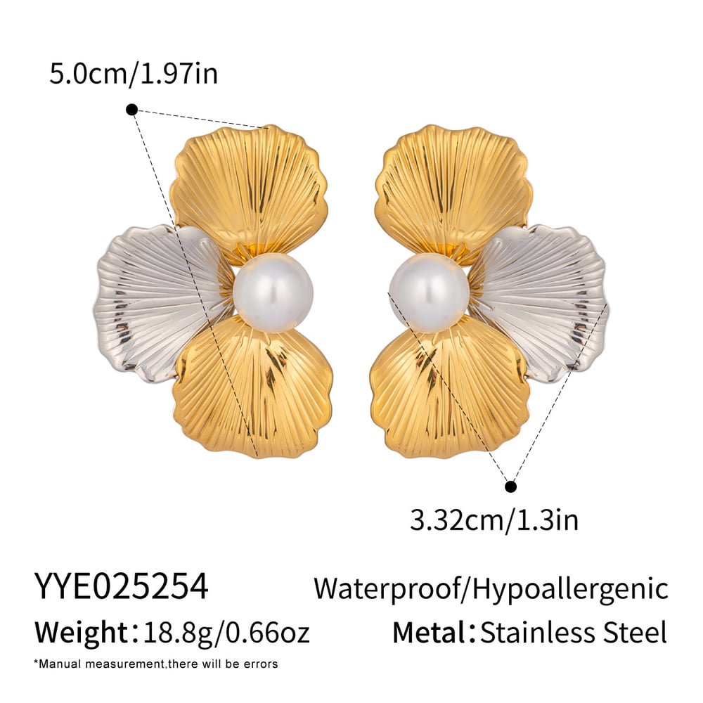 1 Pair Retro Flower Stainless Steel Mixed Color Stud Earrings