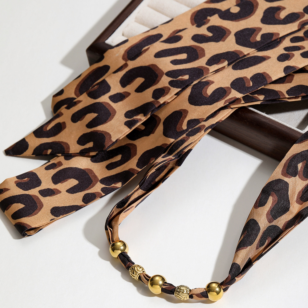 1 Piece Leopard DIY Print Fabric Stainless Steel Women's Long Necklaces h5Picture4