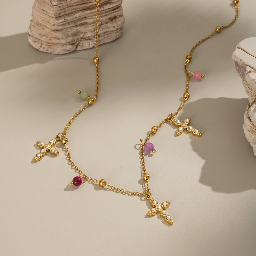 1 pezzo di collana con ciondolo a croce in acciaio inossidabile, elegante e lussuoso, da donna Immagine5