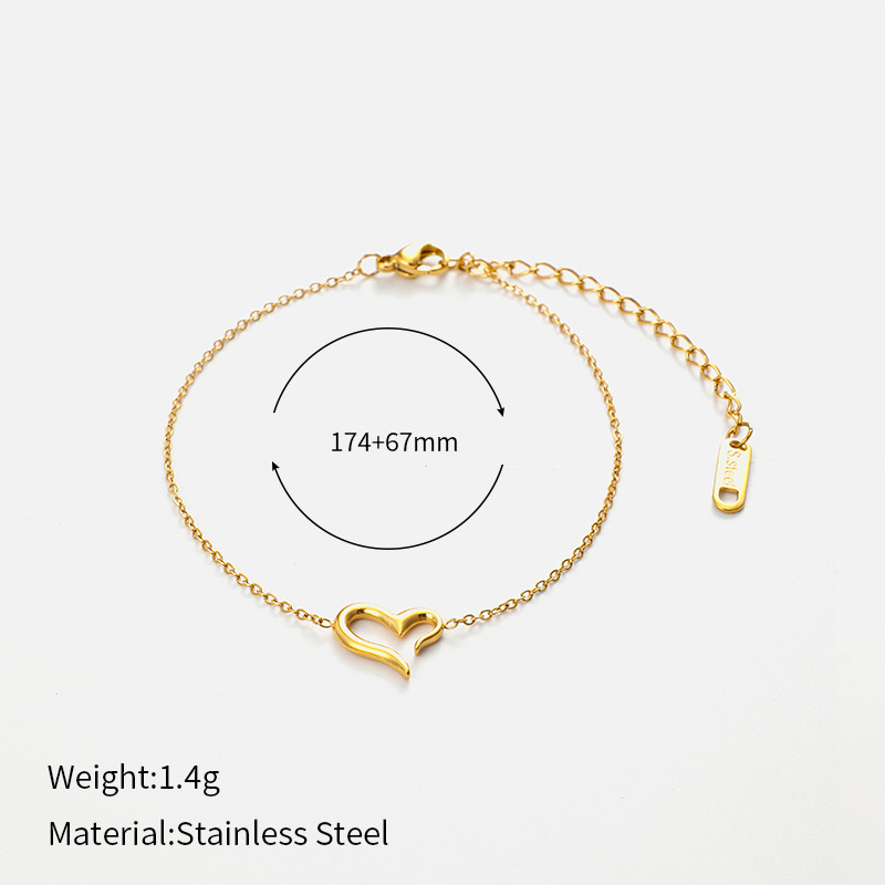 1 Piece Simple Heart Stainless Steel Gold Color Charm Bracelet h5Picture2