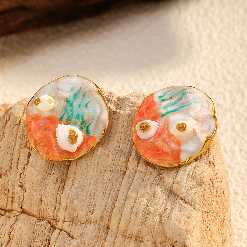 1 Pair Retro Stainless Steel Gold Color Stud Earrings h5Picture3