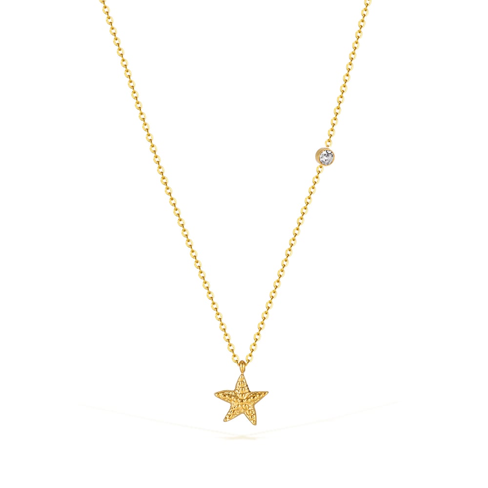 1 Stück Halskette mit Seestern-Anhänger aus Edelstahl in Goldfarbe