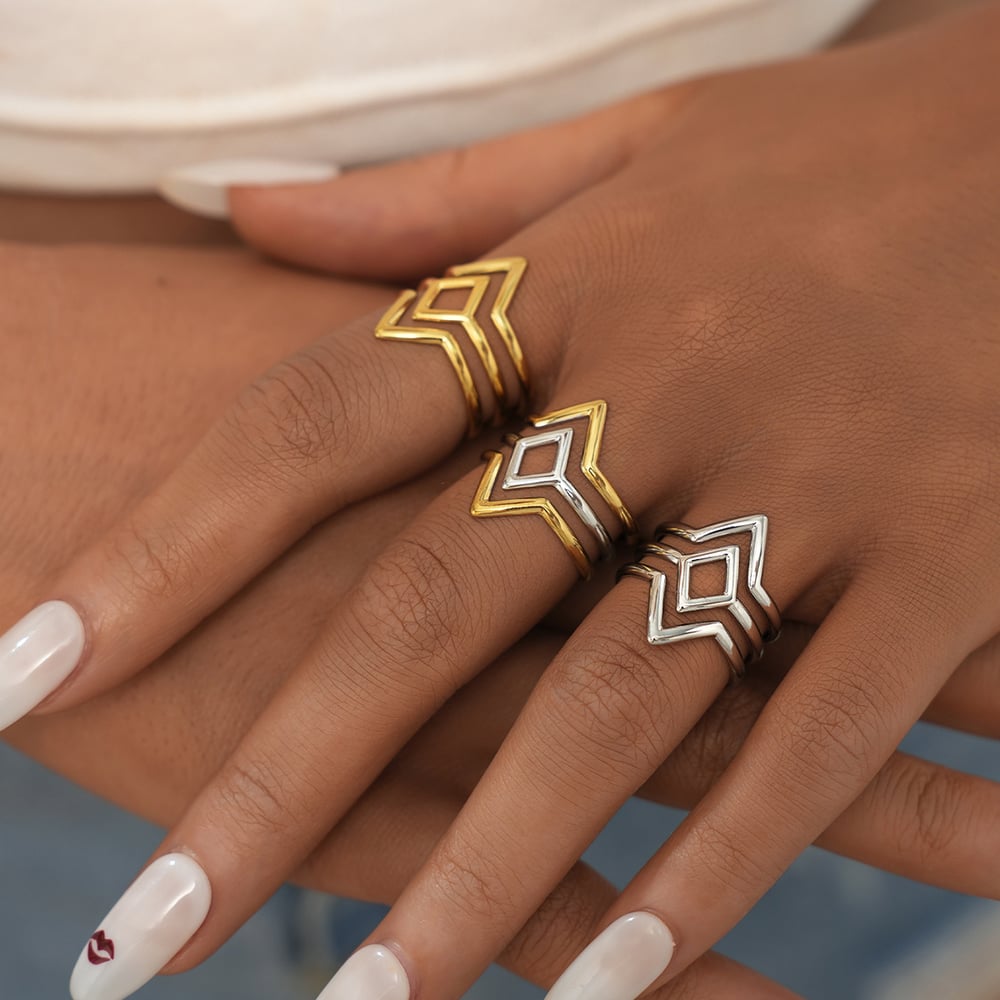 1 Piece Simple Series Simple Woven Stainless Steel   Gold Color  Minimalist Rings h5Picture5
