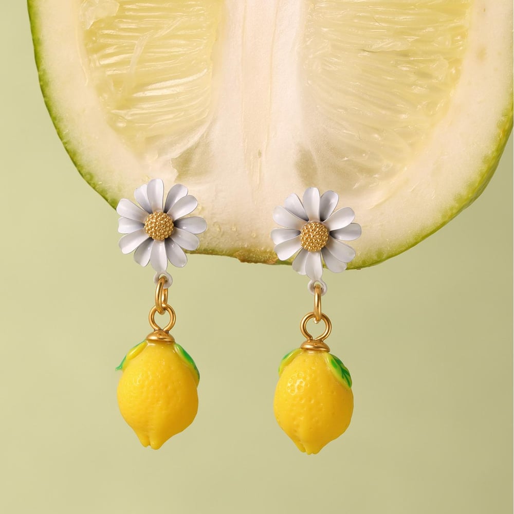 1 Pair Natural Lemon Stainless Steel Gold Color Women's Drop Earrings h5Picture8