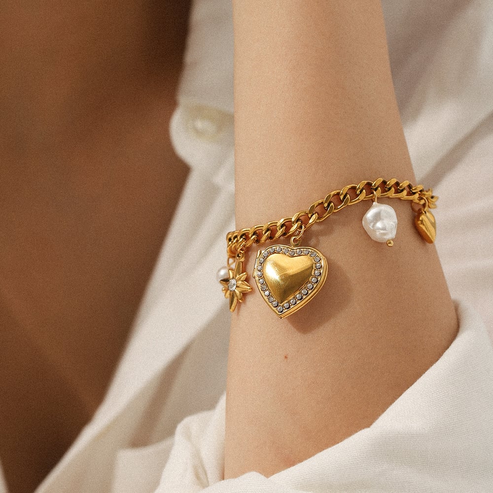 1 Piece Daily Heart Stainless Steel Gold Color Zircon Women's Charm Bracelets h5Picture4