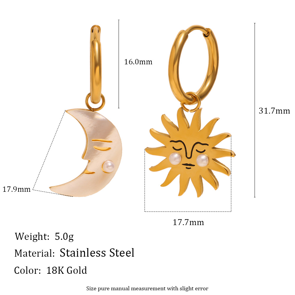 1 Pair Sun&Moon Stainless Steel Gold Color Shell Drop Earrings Picture2