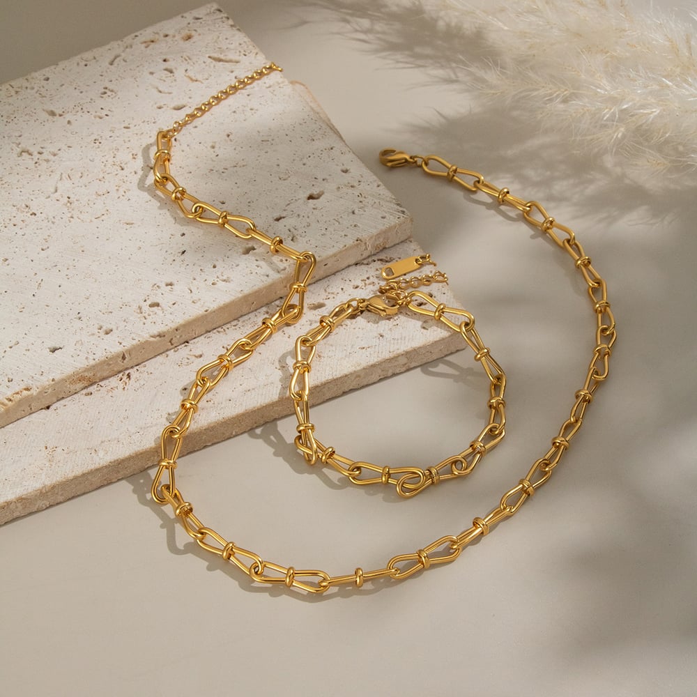 Conjunto de collar de cadena de acero inoxidable color dorado h5Imagen2