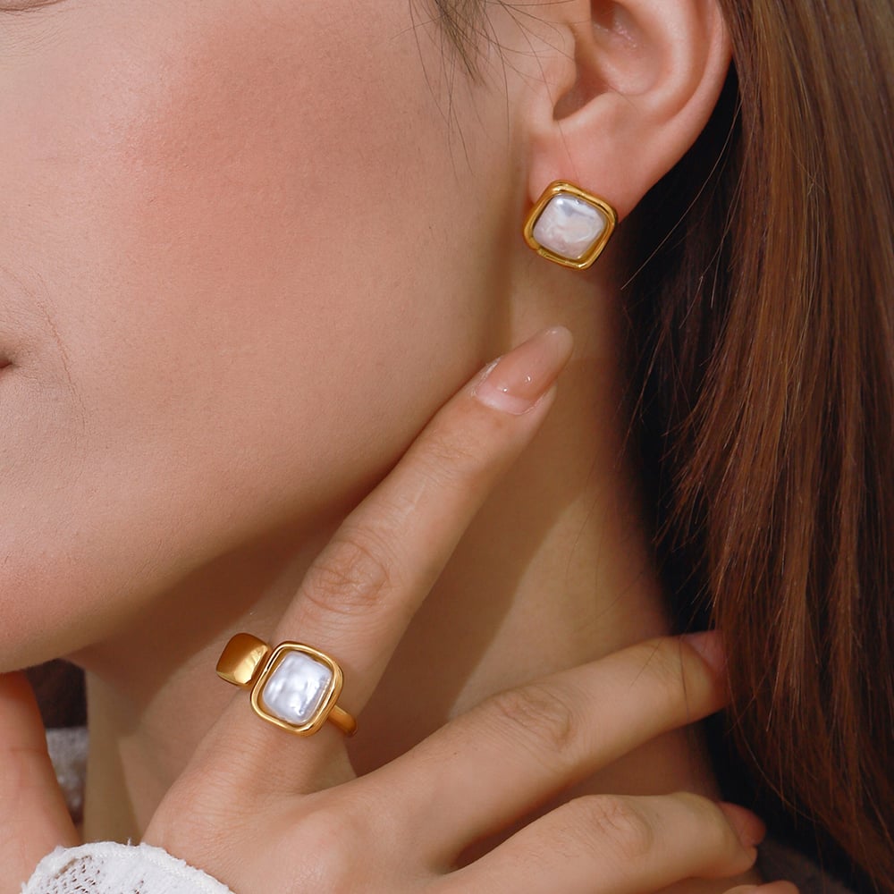 1 Pair Classic Oval Stainless Steel Gold Color Women's Stud Earrings h5Picture4