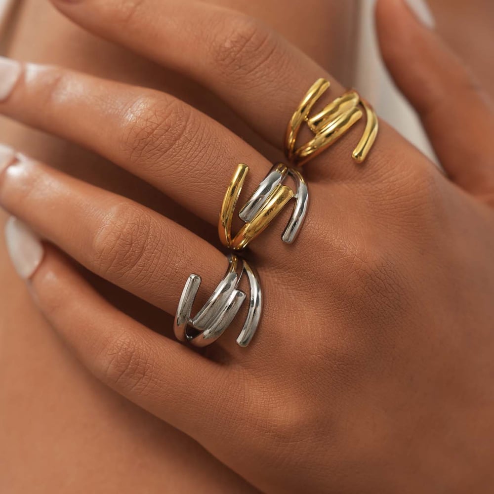 1 Piece Simple Series Casual Irregular Shape Stainless Steel Gold Color  Minimalist Rings h5Picture6