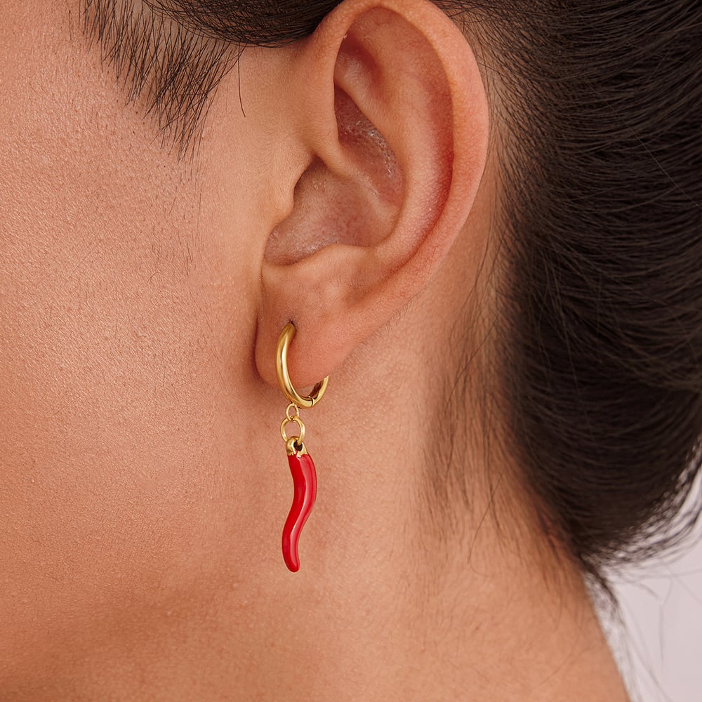 1 Pair Bold Red Chili Stainless Steel Gold Color Women's Drop Earrings h5Picture4