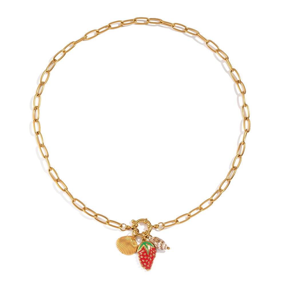 1 Piece Strawberry Stainless Steel Gold Color Pendant Necklace h5Picture5